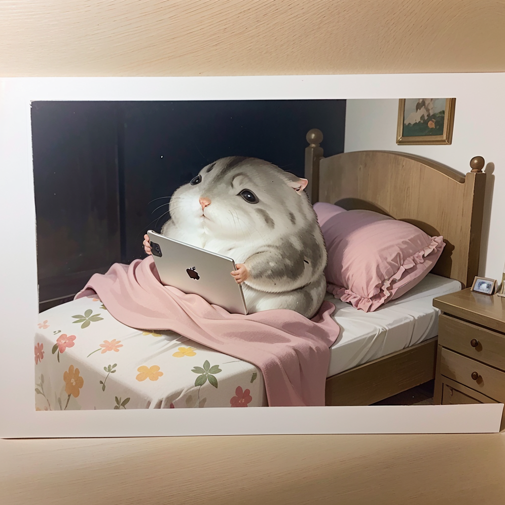 00393-509150586-(a hamster is playing ipad), lie in bed, night, dark room, body in blanket, rim light, ,.png